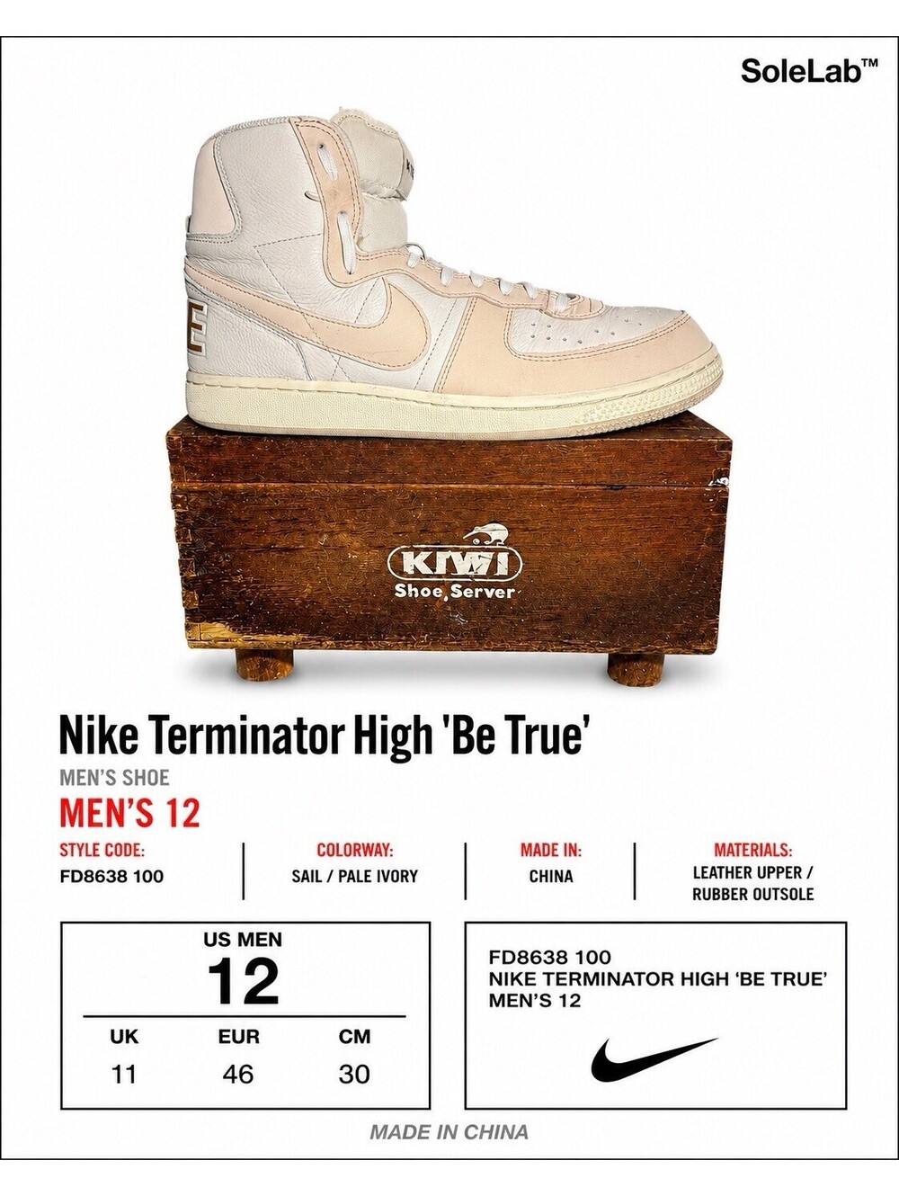 Nike Terminator High ‘Be True’ FD8638-100 Men’s Size 12 Summit White Sanddrift